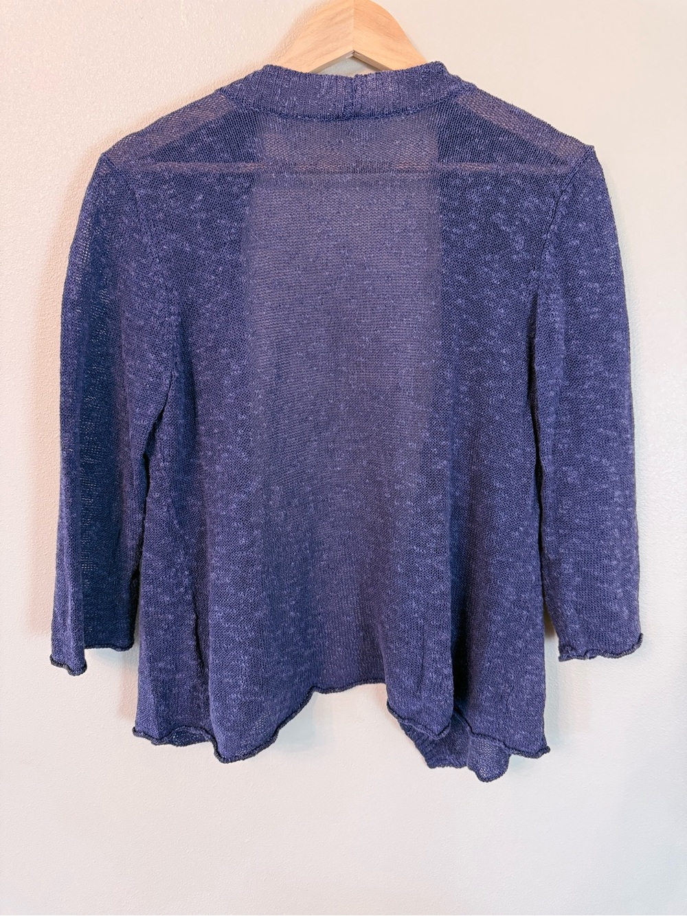 Eileen Fisher Linen Cotton Slub Knit Open Front Cardigan Blue Purple LP - Picture 5 of 6